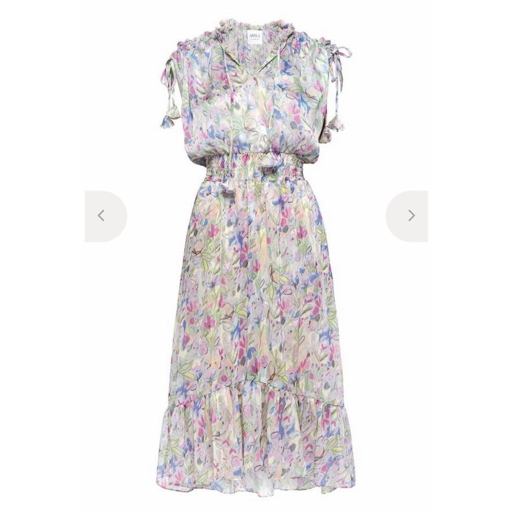 MISA Los Angeles Dress Small Watercolor Floral Midi Smocked Rainbow Boho #BB13-1 - Picture 12 of 12